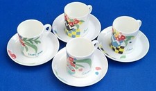 Set of 4 VTG Royal Tuscan/Wedgwood Metallised Bone China Espresso Cups & Saucers