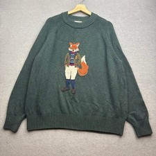 JOULES Jumper Women UK 20 Green Thick Chunky Knit Fox Jonty Miranda Intarsia