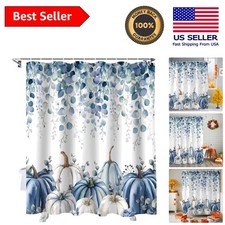 Elegant Waterproof Fall Thanksgiving Shower Curtain with Blue Eucalyptus Leaves