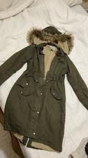 Warm Khaki Parka Coat with Faux Fur Hood – Size UK 6 (EUR 36)