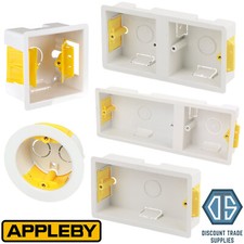 Appleby Dry Lining Plasterboard Fast Fix Back Boxes 35mm 47mm 1G 2G Dual Round
