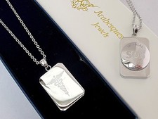 SOS NECKLACE/PENDANT MEDICAL EMERGENCY/SILVER PLATED STAINLESS STEEL TALISMAN