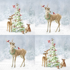 4 x Paper Napkins/3Ply/33cm/Decoupage/Winter/Snow/Forest Animals/Christmas Tree