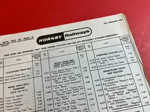 Triang price list 1973 - list,