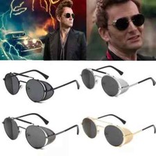 Polarised Steampunk Sunglasses Mens Brand Design Vintage Round UV400 Sun glasses