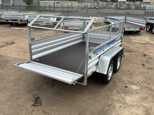 CAR TRAILER 8FT X 4FT 750KG TWIN AXLE FLATBED 600MM CAGE MESH AL-KO SUSPENSION