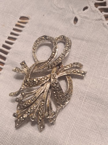 Vintage marcasite ribbon - ribbon, &