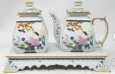Vintage 1980s-FRANKLIN MINT-BIRDS AND FLOWERS OF THE ORIENT-Set-Milk-Sugar-Tray