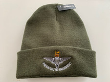 Parachute Regiment Badge Embroidered onto a Military Green Beanie Hat New