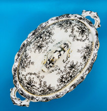 Antique Keeling( Late Mayers) KENDAL small Black & White Serving Dish with lid