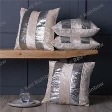 Set of 4 Silver Glitter Stripe Crushed Velvet Cushion Covers 18" or Large 22" 