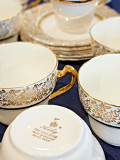 Ashley 22ct gold fine bone china tea set - gold floral on white