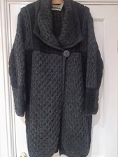 Aran Crafts Womens Long Grey & black Cardigan 100%  Merino Wool size Large