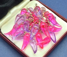 Vintage Brooch 1960s Chic & Fun Pink & Purple Lucite Drops Goldtone Jewellery