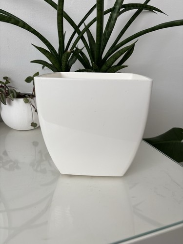 White square plant pot planter - white,