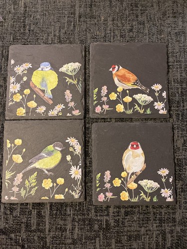 Set slate coasters birds - set, 4