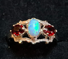 Sterling silver vintage (pre 1978 Australian?) opal and garnet ring size L