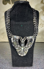 Butler & Wilson GUN METAL & BLACK, CLEAR Crystal Art Deco Chain Necklace