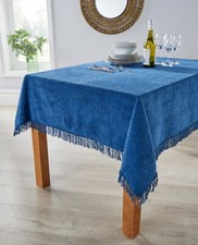TRADITIONAL TABLECLOTH NAVY BLUE Chenille Cotton Tablecloth Candlewick Style