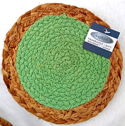 Jute candle mat - candle, green