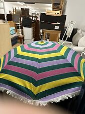 Retro Garden Parasol Striped Colourful Fabric White Pole 