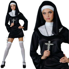 Naughty Nun Costume Ladies Religious Vicars And Tarts Black Fancy Dress Outfit
