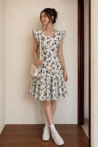 Zara white floral neck - white, v-neck