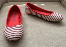 BNWOT George Ladies Red, Blue & Beige Striped Ballet Pumps Flat Shoes UK 4 EU 37