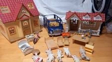 Sylvanian Families Cosy & Raspberry Cottages, Car, Figures & Furniture Bundle.