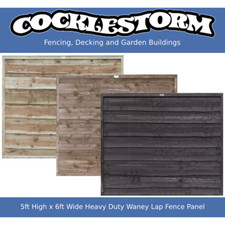 5ft High x 6ft Wide Heavy Duty Waney Lap Timber Garden Fence Panel (3 Colours)
