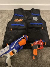 Nerf N-Strike Elite Tactical Black Orange Vest Jacket Plus 2x Hand Blasters BB5D