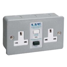 Live 13A 2 Gang Metalclad Twin Unswitched RCD Protected Socket 30mA (RSM213A/030