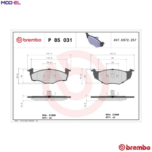 Brake pad set disc - brake, 85