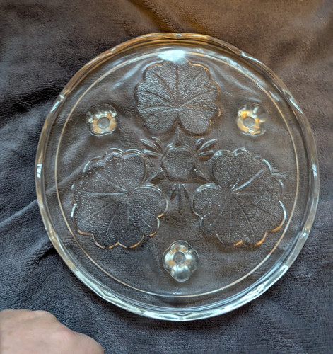 Pressed glass floral cake - glass,