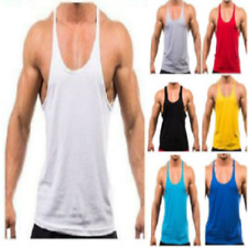 Mens Plain Cotton Gym Vest Bodybuilding Muscle Stringer Vest Y Back Racerback