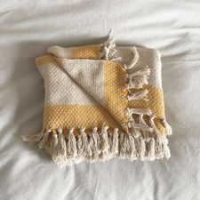 Cotton Throw Striped Yellow and Stone Beige Blanket Stripe