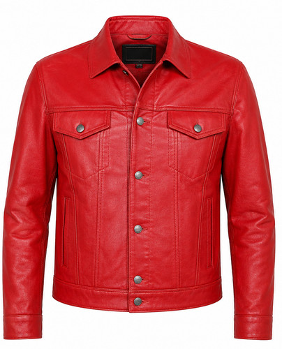Men red real leather trucker - real,