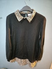 Papaya Size 12 Black Leopard Print Mock Shirt Jumper (325/152/v)