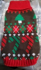 Knitted Christmas Dog Jumper Xmas Warm Cosy Sweater Snowflake Santa Gift S-M