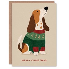 Christmas Card Cute Basset Hound Dog Wearing Festive Sweater