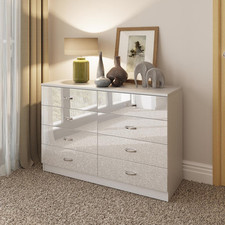 White High Gloss Eight Drawer Chest. Modern Bedroom Furniture Matt White Frame.