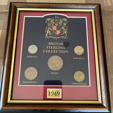 THE BRITISH STERLING COIN COLLECTION. 5 PRE-DECIMAL COINS 1949 IN FRAME. 