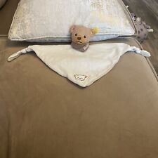 Steiff Comforter Comfort Blanket Teddy Bear Brown/White Striped Label Bit Faded