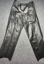 UNIK Premium Leather Chaps Mens 7XL Black Motorcycle Biker Riding Genuine Zip