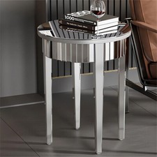 Luxury Silver Glass Round Coffee Table Mirrored Side Table Living Room Furniture
