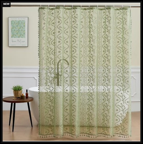 Sage green lace shower - green, curtain