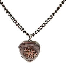 Antique Sheldon Bros Silver Shield Locket Necklace Hearts Floral Pendant 1905