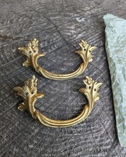 2x Vintage French Louis Style Door Drawer Handle Pull  Gold Colour Metal