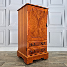 Antique Yew Veneer TV Cabinet – Georgian Style Media Cupboard Lift-Top Drawers