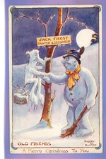 1912c SNOWMAN MEET JACK FROST DECORATOR CHRISTMAS HUMOUR DUDLEY BUXTON POSTCARD